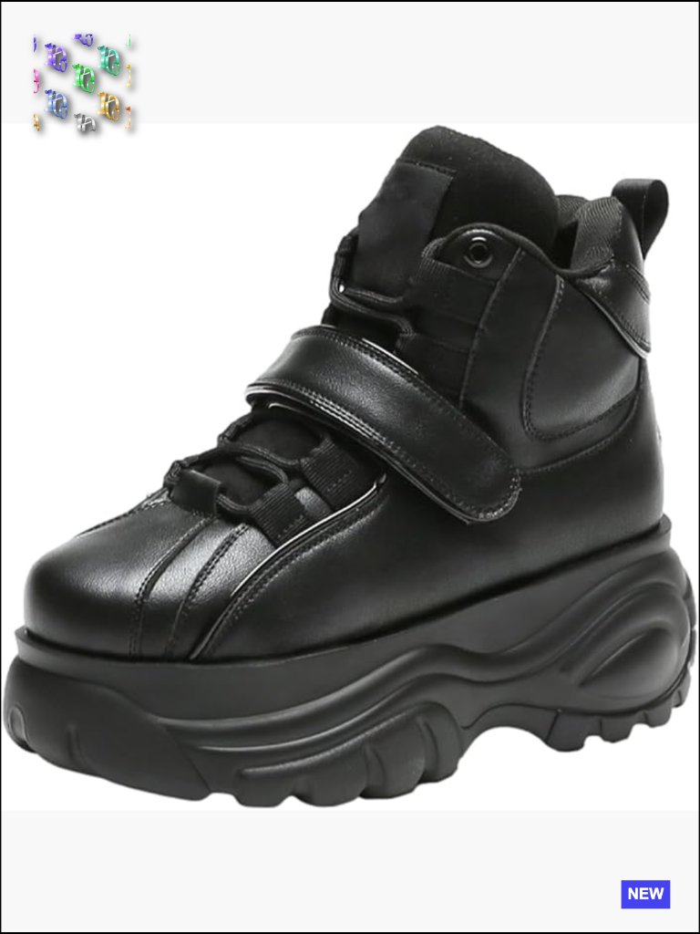Goth Punk Chunky Sneakers Platform Wedge Heel Lace Up Velcro Strap Casual